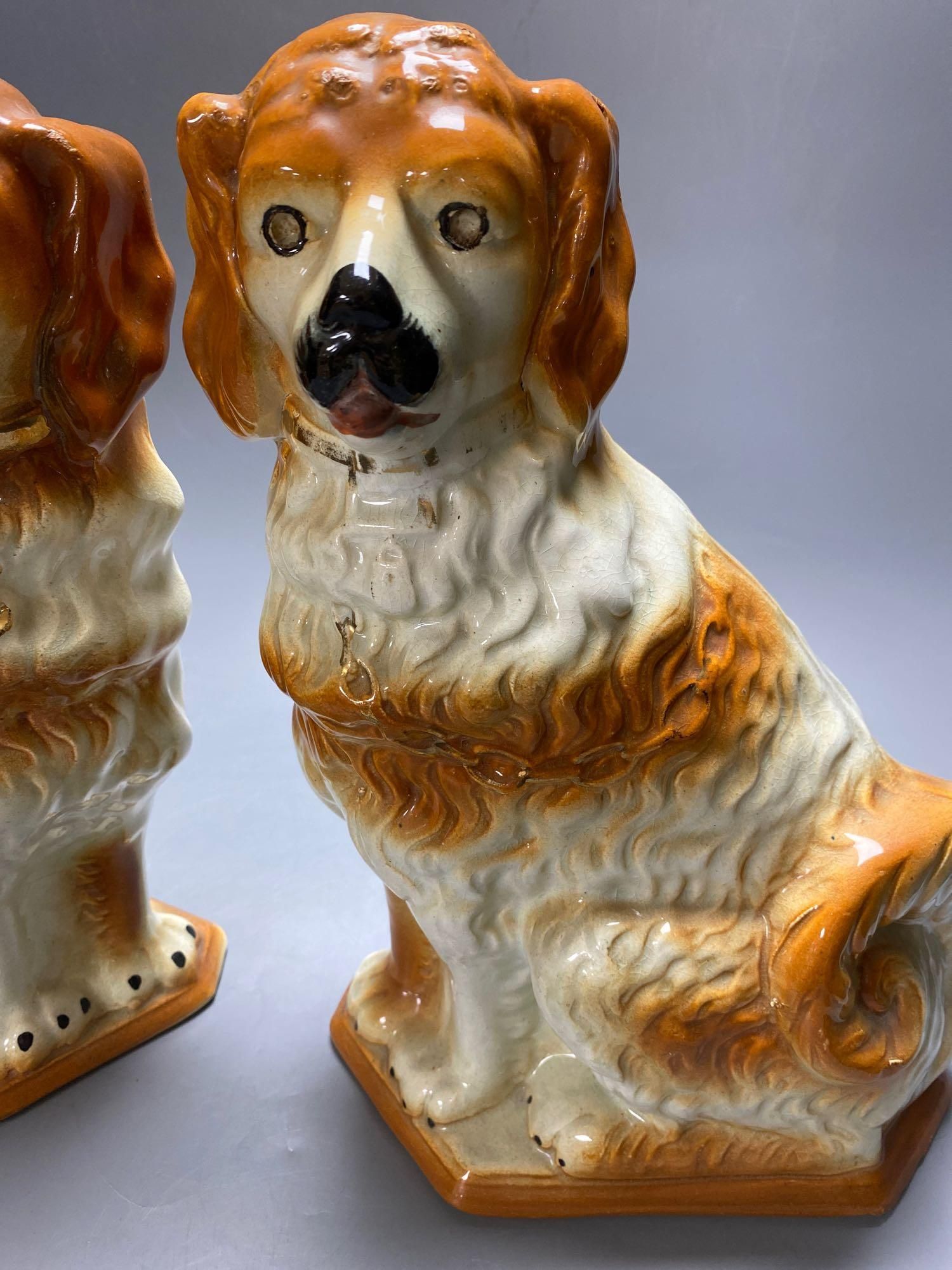 A pair of modern Staffordshire pottery dogs, 33cm